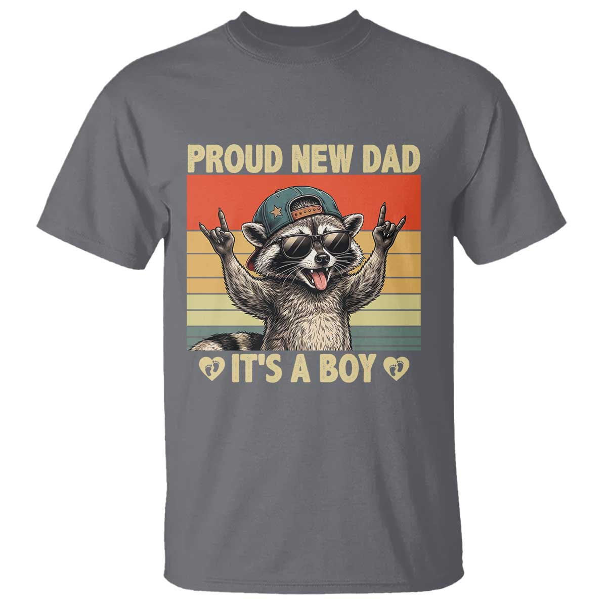 Proud New Dad It's A Boy T Shirt Funny Raccoon Humor Father's Day TS14 Charcoal Print Your Wear