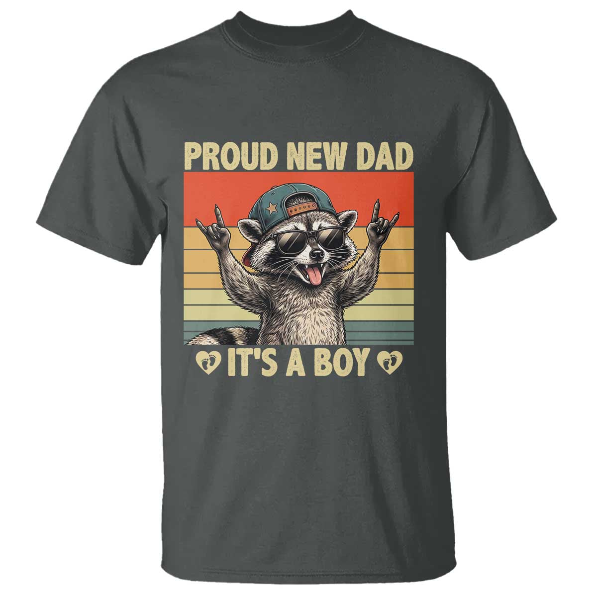 Proud New Dad It's A Boy T Shirt Funny Raccoon Humor Father's Day TS14 Dark Heather Print Your Wear