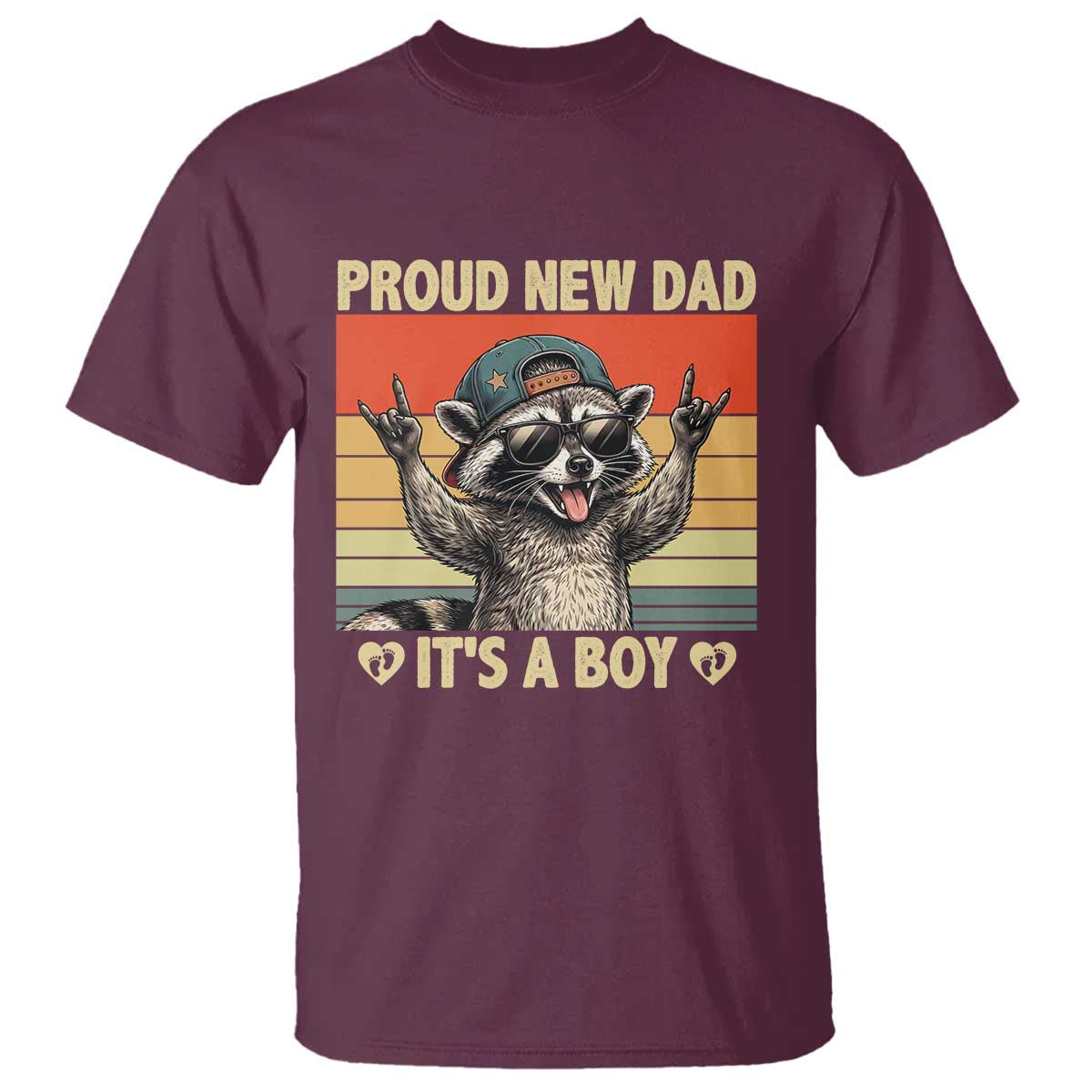 Proud New Dad It's A Boy T Shirt Funny Raccoon Humor Father's Day TS14 Maroon Print Your Wear