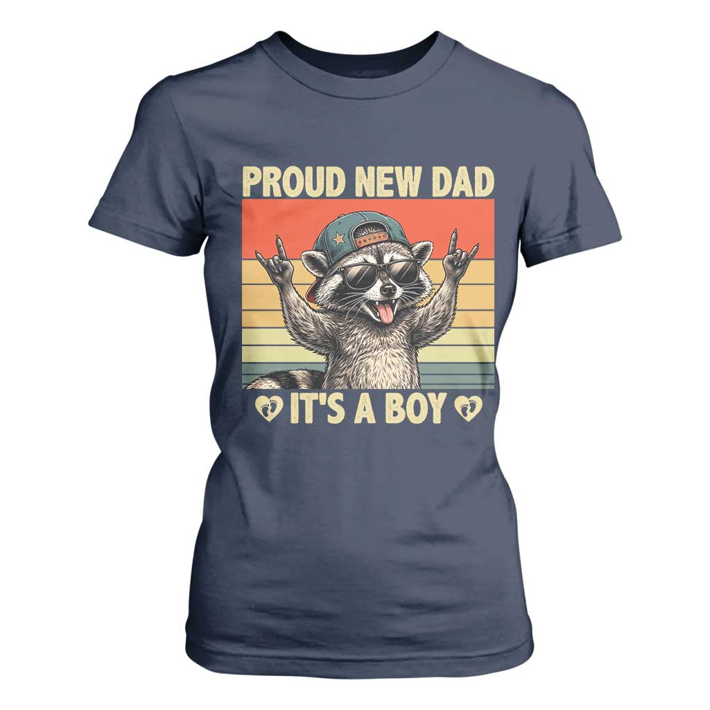 Proud New Dad It's A Boy T Shirt For Women Funny Raccoon Humor Father's Day TS14 Navy Print Your Wear