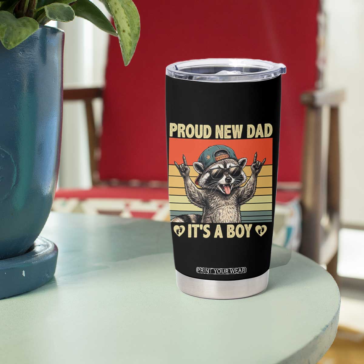 Proud New Dad It's A Boy Tumbler Cup Funny Raccoon Humor Father's Day