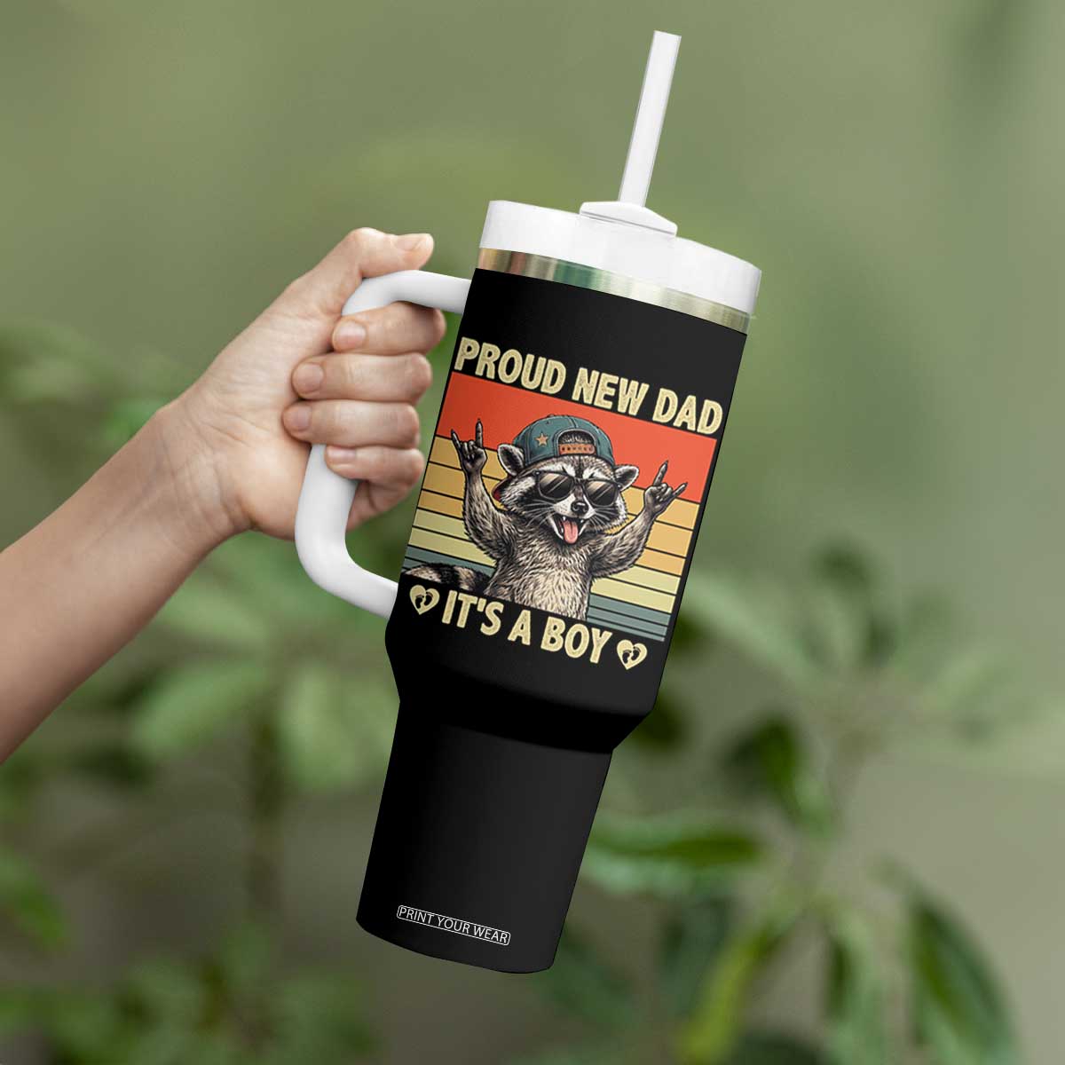 Proud New Dad It's A Boy Tumbler With Handle Funny Raccoon Humor Father's Day TS14 Print Your Wear