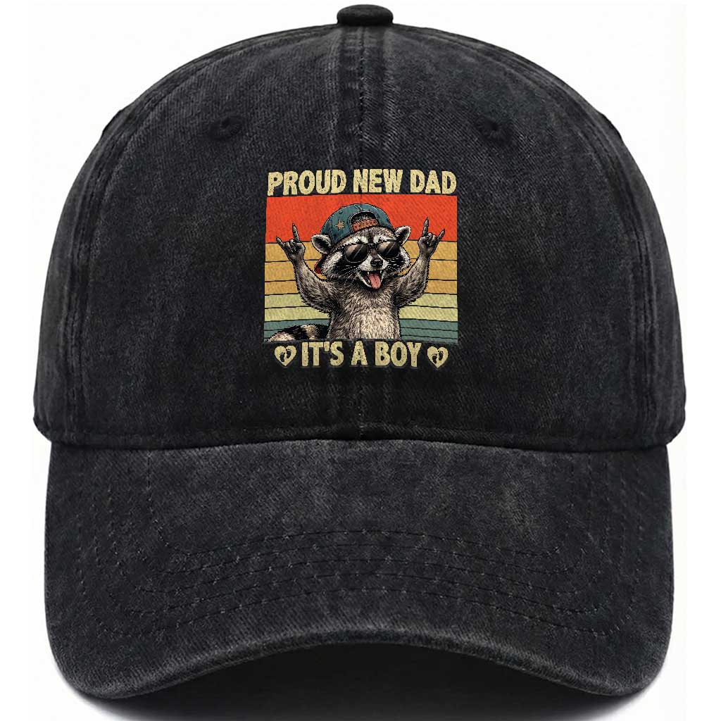 Proud New Dad It's A Boy Washed Cotton Baseball Cap Funny Raccoon Humor Father's Day TS14 Print Your Wear