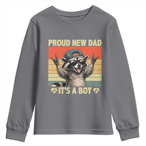 Proud New Dad It's A Boy Youth Sweatshirt Funny Raccoon Humor Father's Day TS14 Charcoal Print Your Wear