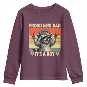 Proud New Dad It's A Boy Youth Sweatshirt Funny Raccoon Humor Father's Day TS14 Maroon Print Your Wear
