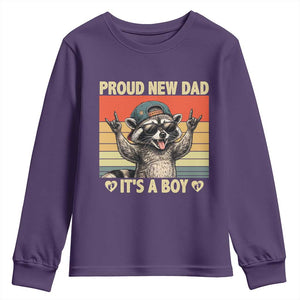 Proud New Dad It's A Boy Youth Sweatshirt Funny Raccoon Humor Father's Day TS14 Purple Print Your Wear