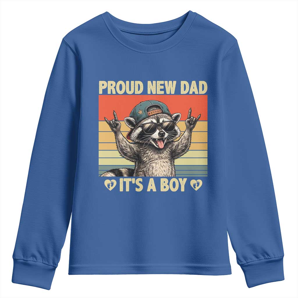 Proud New Dad It's A Boy Youth Sweatshirt Funny Raccoon Humor Father's Day TS14 Royal Blue Print Your Wear