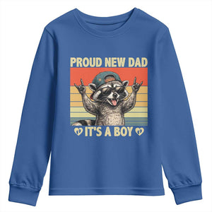 Proud New Dad It's A Boy Youth Sweatshirt Funny Raccoon Humor Father's Day TS14 Royal Blue Print Your Wear