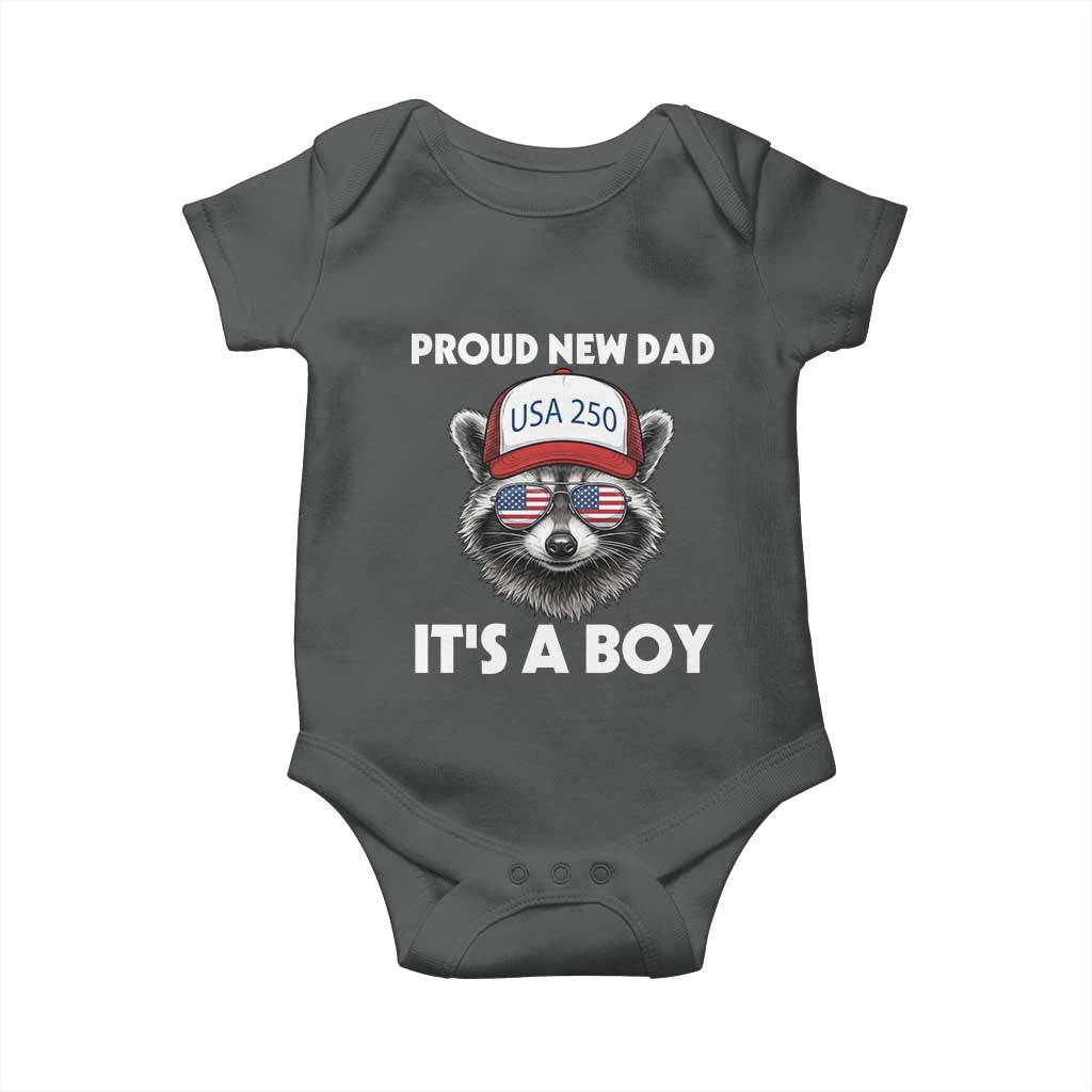 Proud New Dad It's A Boy Baby Onesie USA 250th Anniversary Raccoon Dad TS14 Dark Heather Print Your Wear