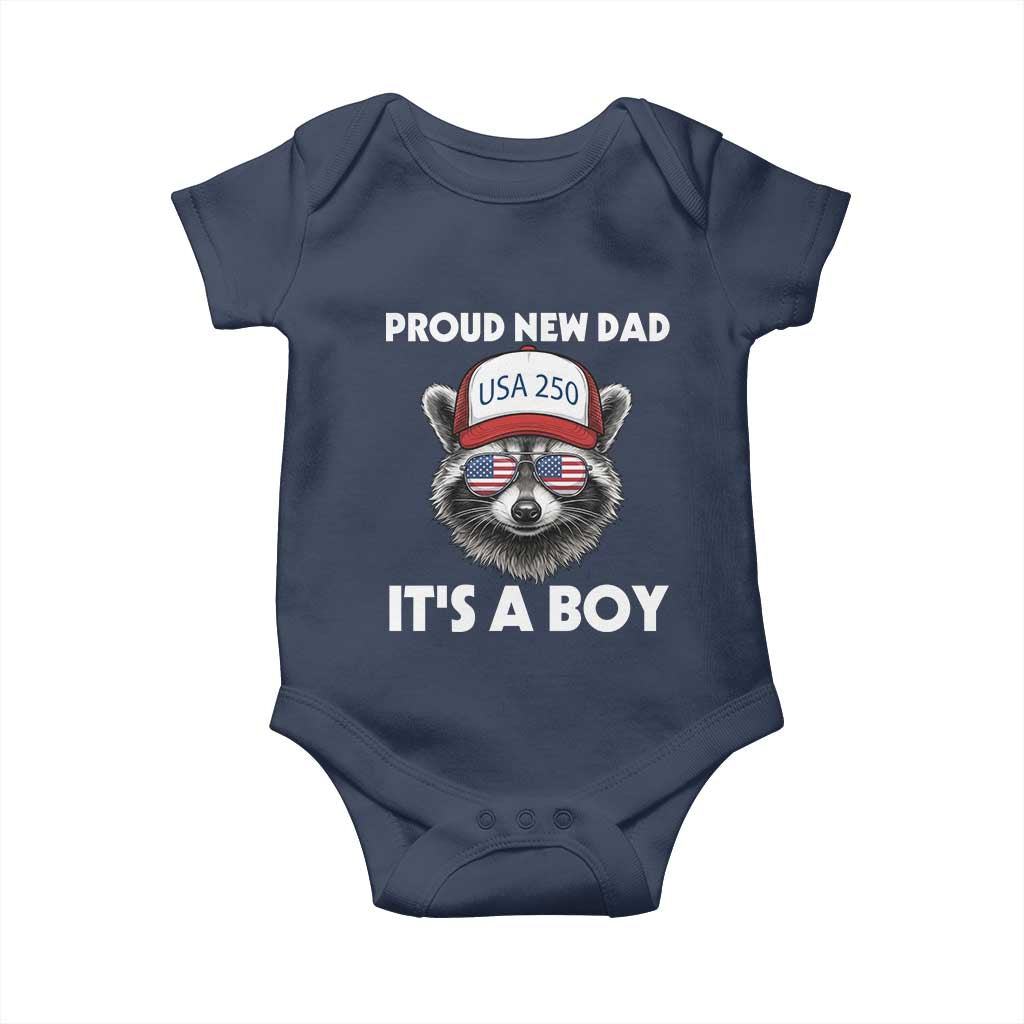 Proud New Dad It's A Boy Baby Onesie USA 250th Anniversary Raccoon Dad TS14 Navy Print Your Wear