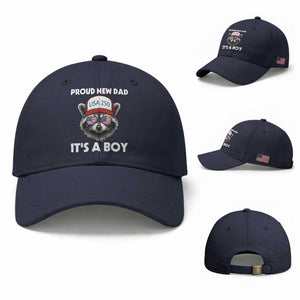 Proud New Dad It's A Boy Baseball Cap Raccoon Patriotic America 250th Anniversary TS14 Baseball Cap Universal Fit Navy Print Your Wear