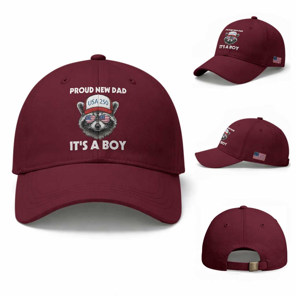Proud New Dad It's A Boy Baseball Cap Raccoon Patriotic America 250th Anniversary TS14 Baseball Cap Universal Fit Maroon Print Your Wear