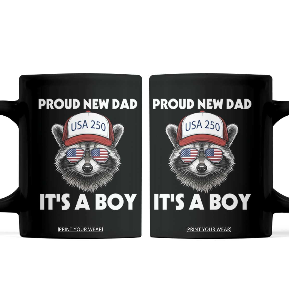 Proud New Dad It's A Boy Coffee Mug Raccoon Patriotic America 250th Anniversary