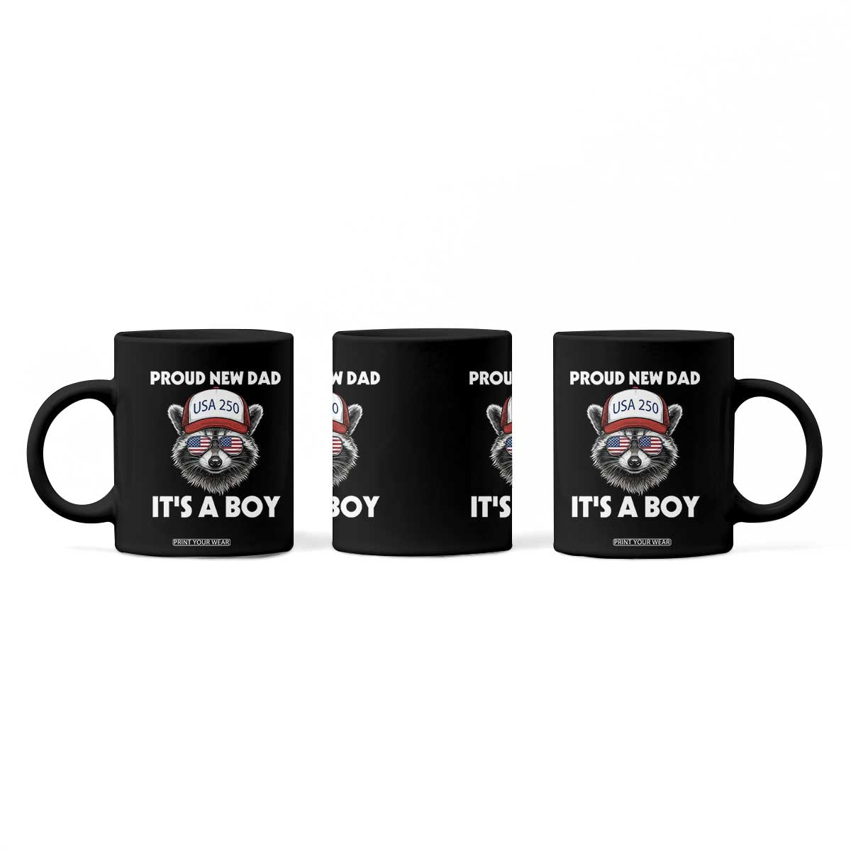 Proud New Dad It's A Boy Coffee Mug Raccoon Patriotic America 250th Anniversary