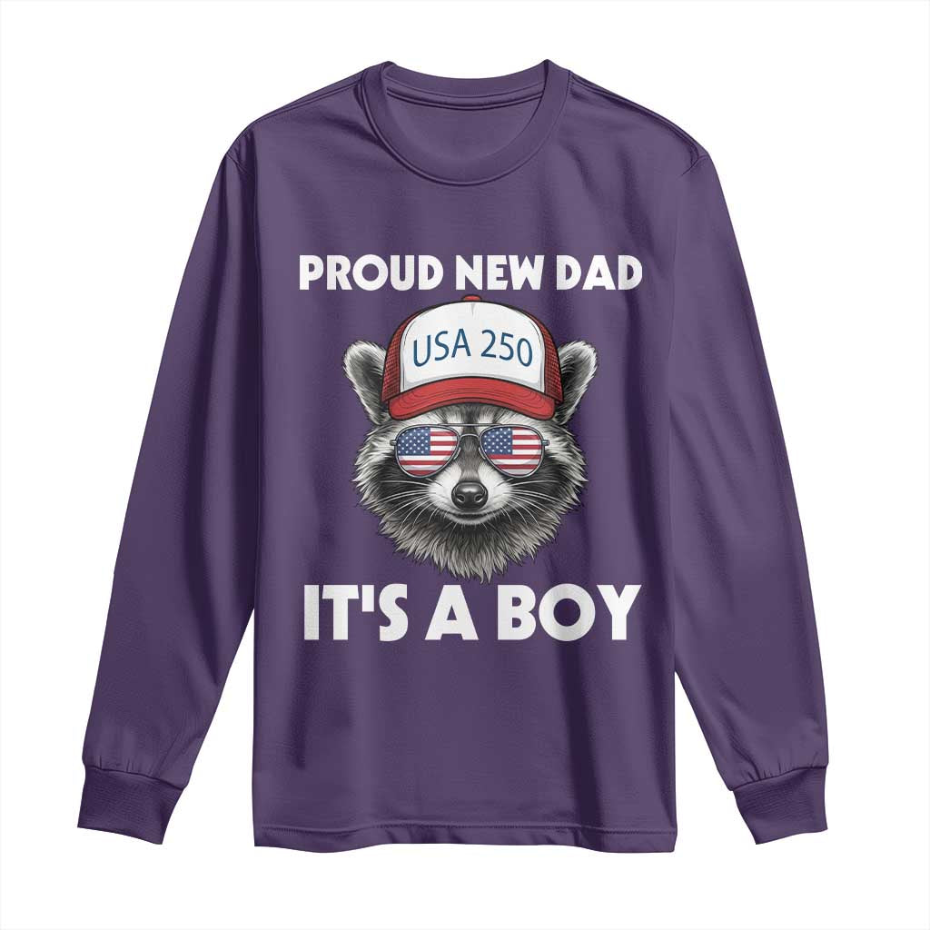 Proud New Dad It's A Boy Long Sleeve Shirt USA 250th Anniversary Raccoon Dad TS14 Purple Print Your Wear