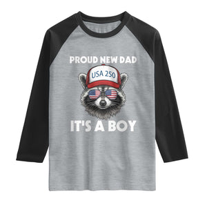 Proud New Dad It's A Boy Raglan Shirt USA 250th Anniversary Raccoon Dad TS14 Heather Gray Black Print Your Wear