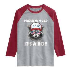 Proud New Dad It's A Boy Raglan Shirt USA 250th Anniversary Raccoon Dad TS14 Heather Gray Heather Red Print Your Wear
