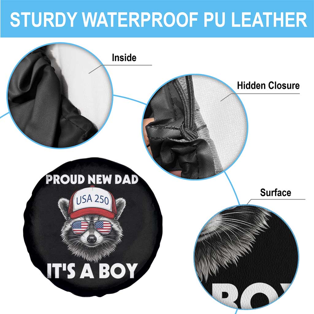 Proud New Dad It's A Boy Spare Tire Cover USA 250th Anniversary Raccoon Dad TS14 Print Your Wear