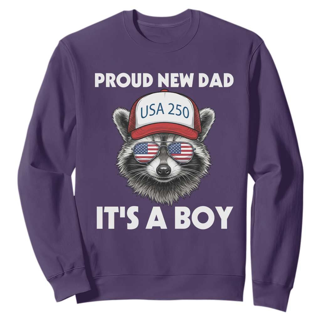 Proud New Dad It's A Boy Sweatshirt USA 250th Anniversary Raccoon Dad TS14 Purple Print Your Wear