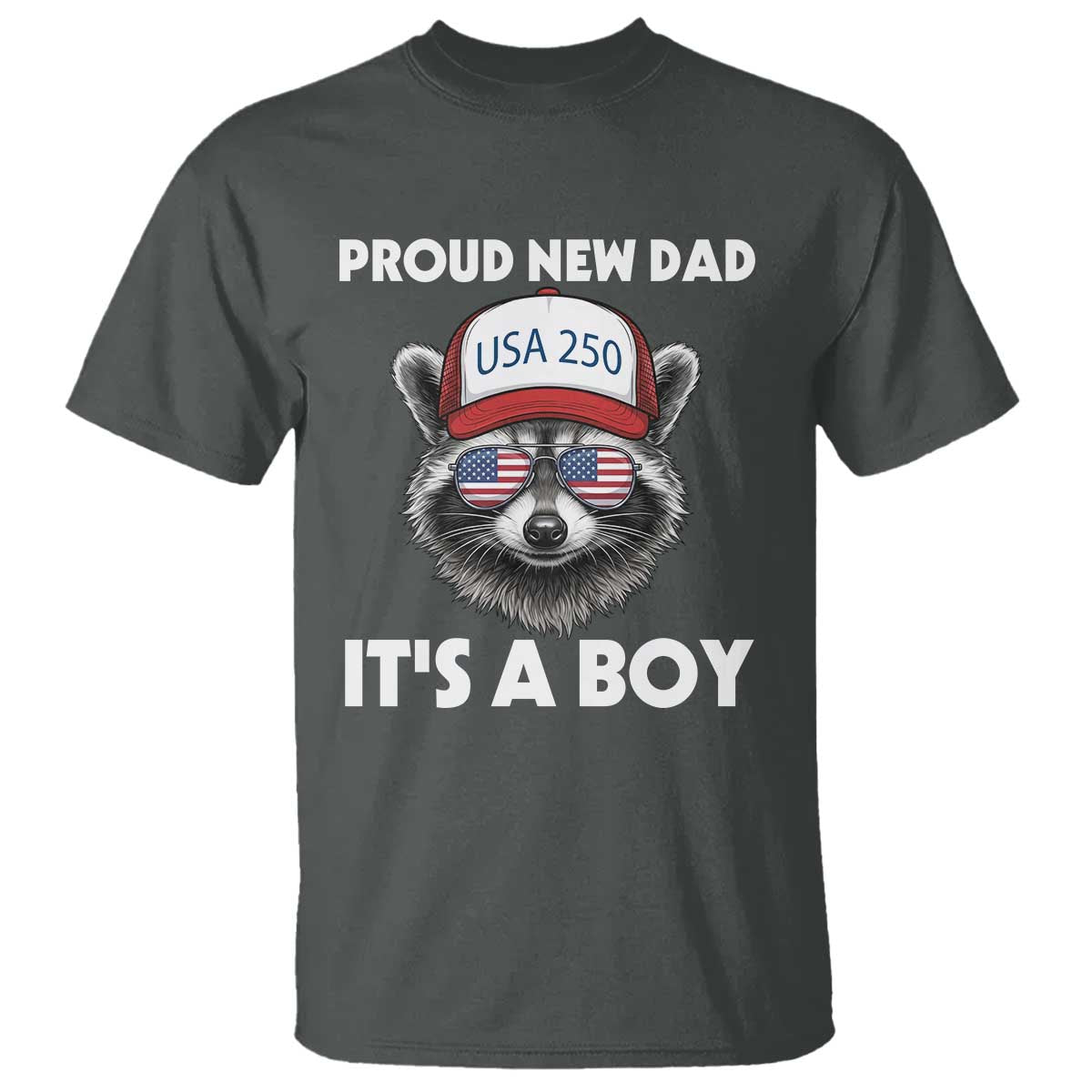 Proud New Dad It's A Boy T Shirt USA 250th Anniversary Raccoon Dad TS14 Dark Heather Print Your Wear