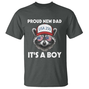 Proud New Dad It's A Boy T Shirt USA 250th Anniversary Raccoon Dad TS14 Dark Heather Print Your Wear