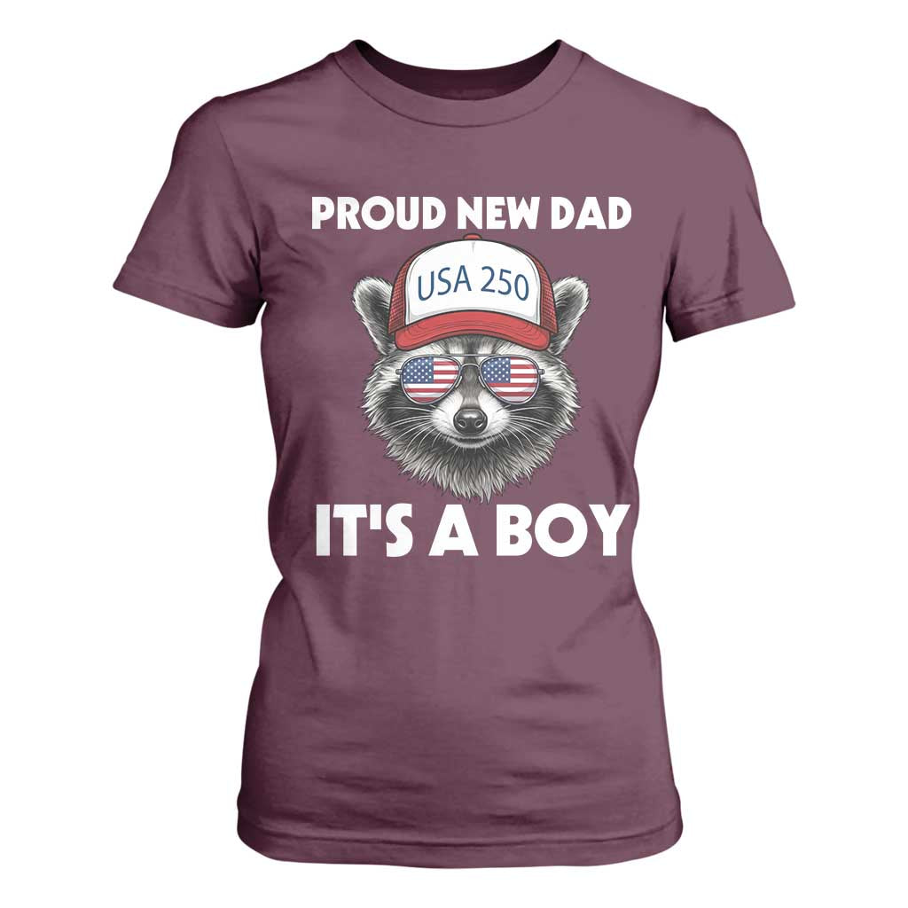 Proud New Dad It's A Boy T Shirt For Women Raccoon Patriotic America 250th Anniversary
