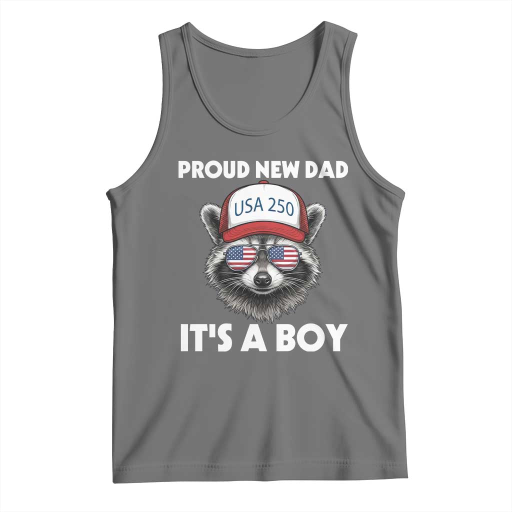 Proud New Dad It's A Boy Tank Top Raccoon Patriotic America 250th Anniversary TS14 Black Heather Print Your Wear