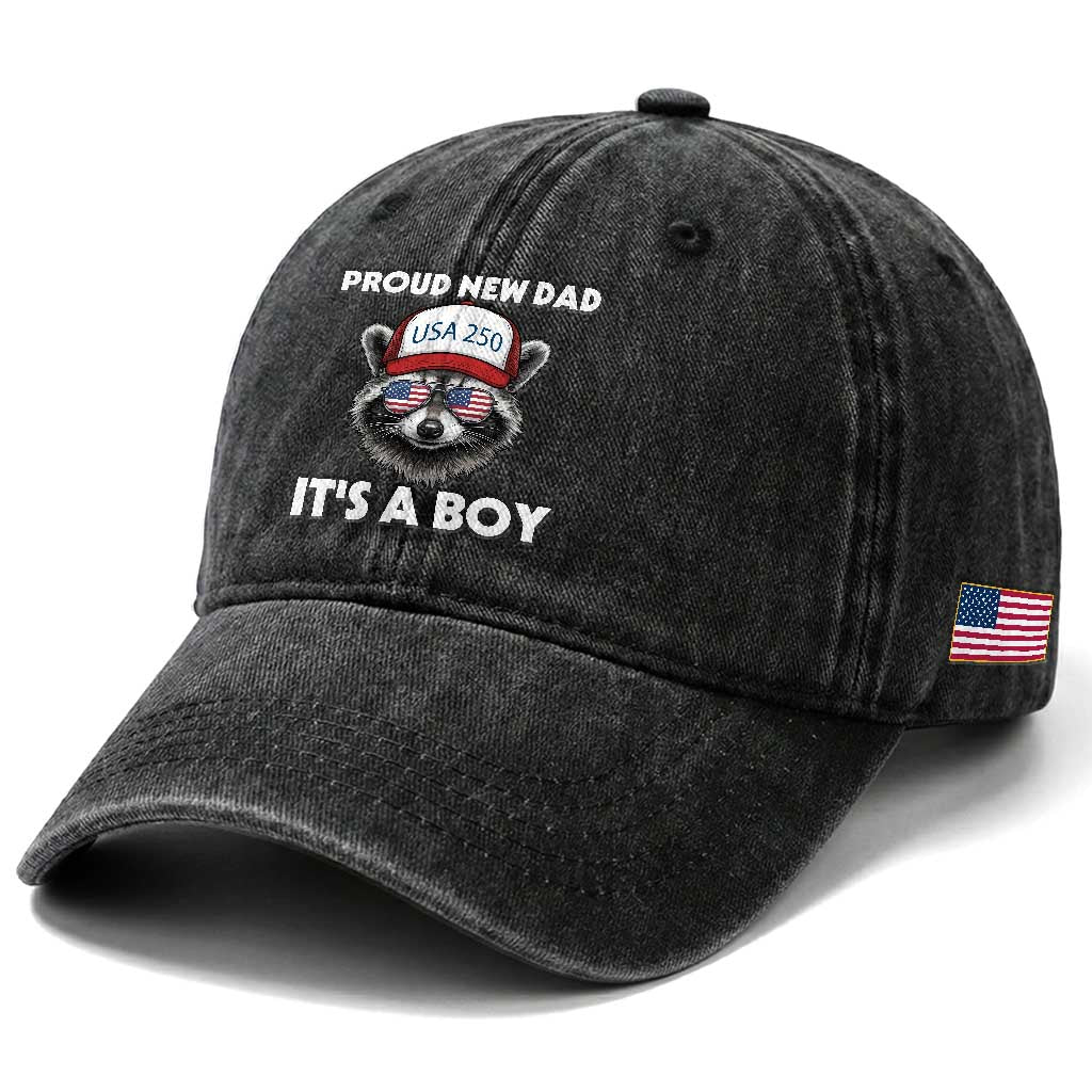 Proud New Dad It's A Boy Washed Cotton Baseball Cap USA 250th Anniversary Raccoon Dad TS14 Print Your Wear