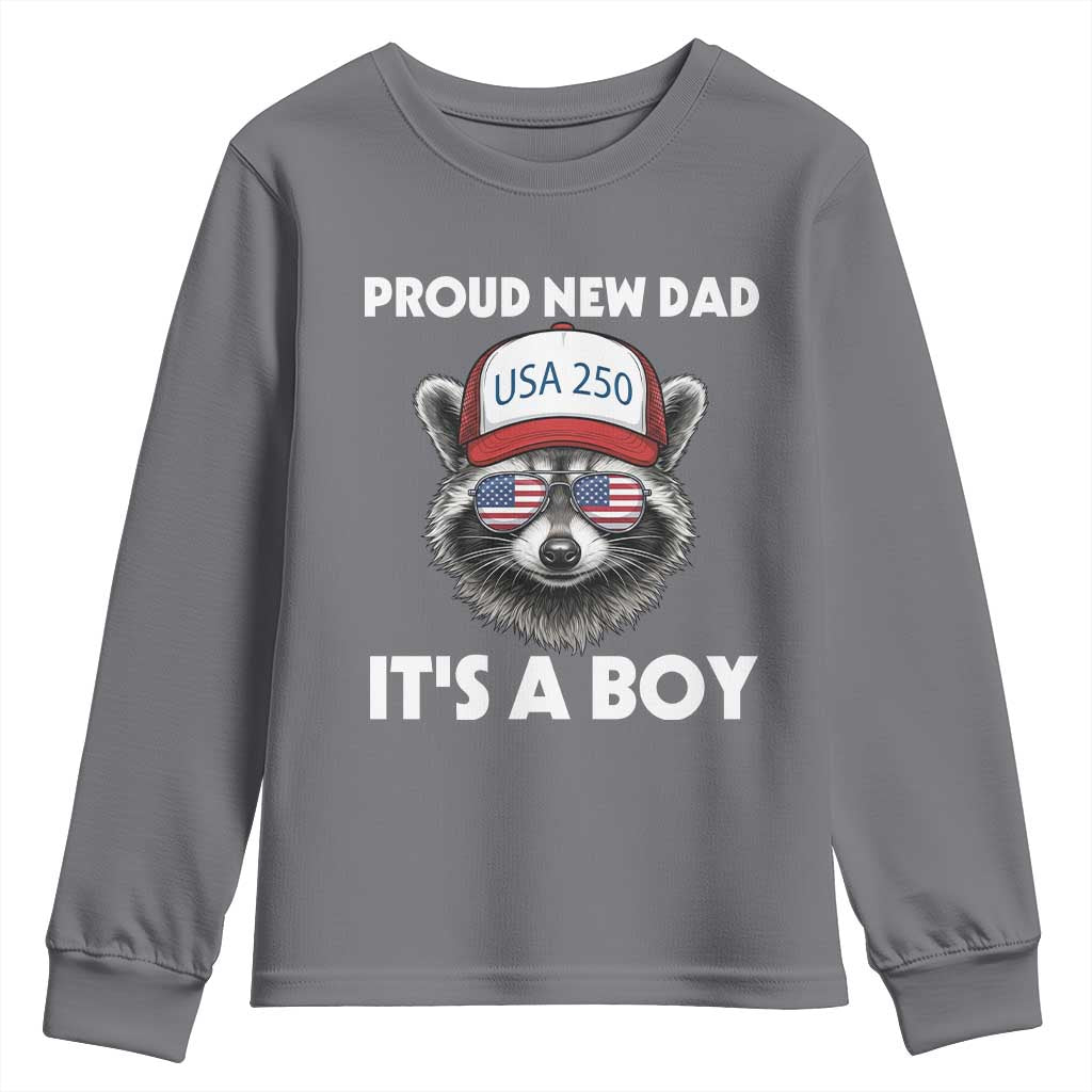 Proud New Dad It's A Boy Youth Sweatshirt USA 250th Anniversary Raccoon Dad TS14 Charcoal Print Your Wear