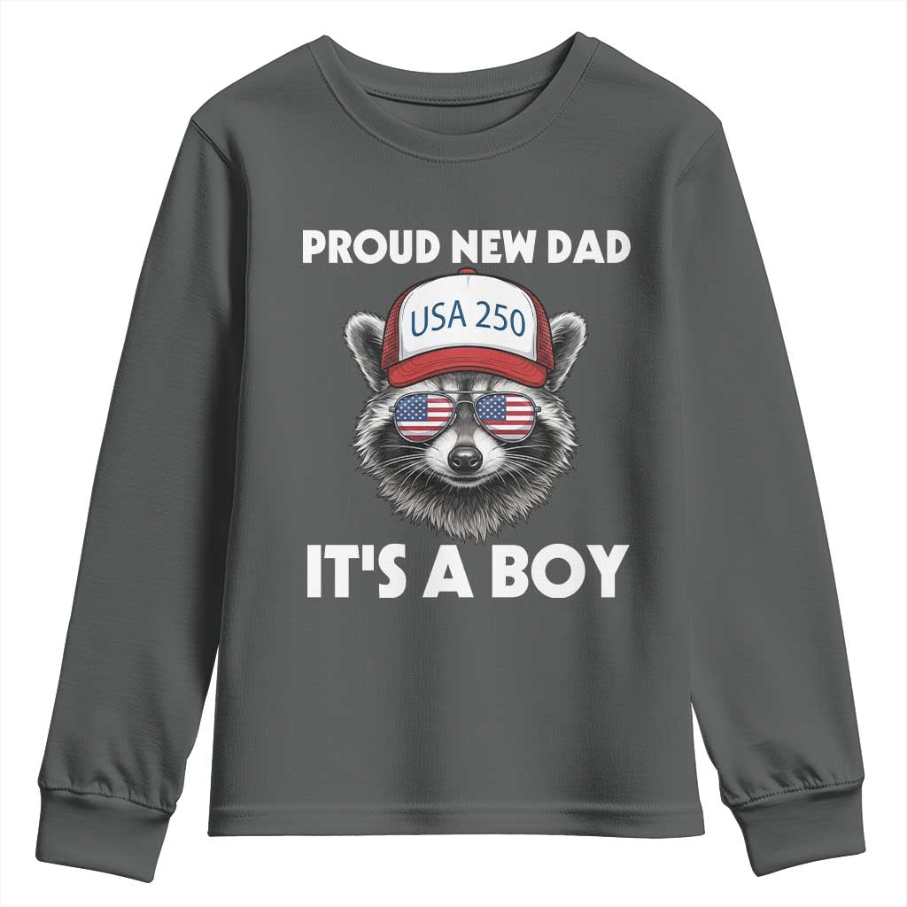 Proud New Dad It's A Boy Youth Sweatshirt USA 250th Anniversary Raccoon Dad TS14 Dark Heather Print Your Wear
