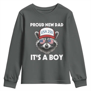 Proud New Dad It's A Boy Youth Sweatshirt USA 250th Anniversary Raccoon Dad TS14 Dark Heather Print Your Wear