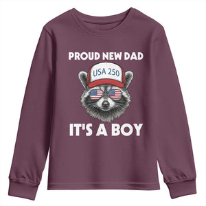 Proud New Dad It's A Boy Youth Sweatshirt USA 250th Anniversary Raccoon Dad TS14 Maroon Print Your Wear
