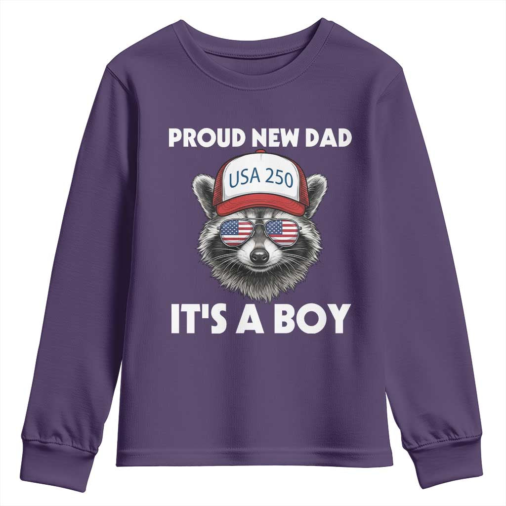 Proud New Dad It's A Boy Youth Sweatshirt USA 250th Anniversary Raccoon Dad TS14 Purple Print Your Wear