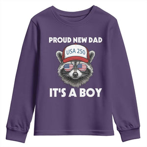 Proud New Dad It's A Boy Youth Sweatshirt USA 250th Anniversary Raccoon Dad TS14 Purple Print Your Wear