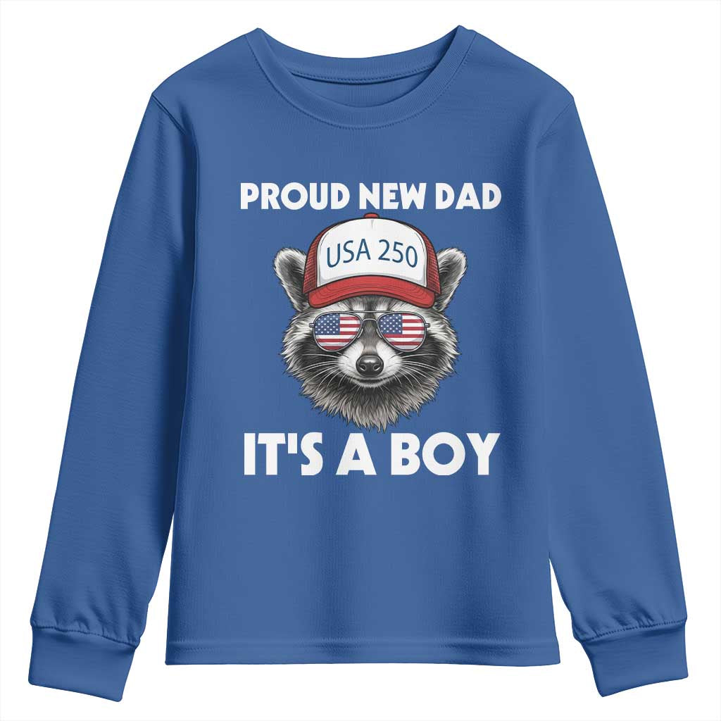 Proud New Dad It's A Boy Youth Sweatshirt USA 250th Anniversary Raccoon Dad TS14 Royal Blue Print Your Wear