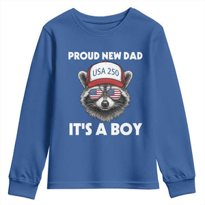 Proud New Dad It's A Boy Youth Sweatshirt USA 250th Anniversary Raccoon Dad TS14 Royal Blue Print Your Wear