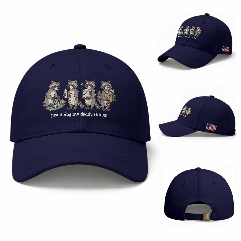 Funny Raccoon Dad Baseball Cap Just Doing My Daddy Things
