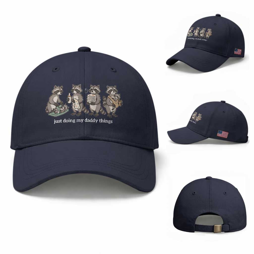 Funny Raccoon Dad Baseball Cap Just Doing My Daddy Things