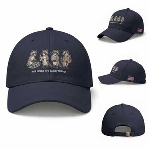 Funny Raccoon Dad Baseball Cap Just Doing My Daddy Things