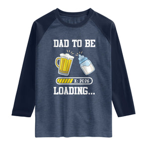 Dad to Be 2026 Raglan Shirt Funny Pregnancy Reveal TS14 Heather Denim Navy Print Your Wear