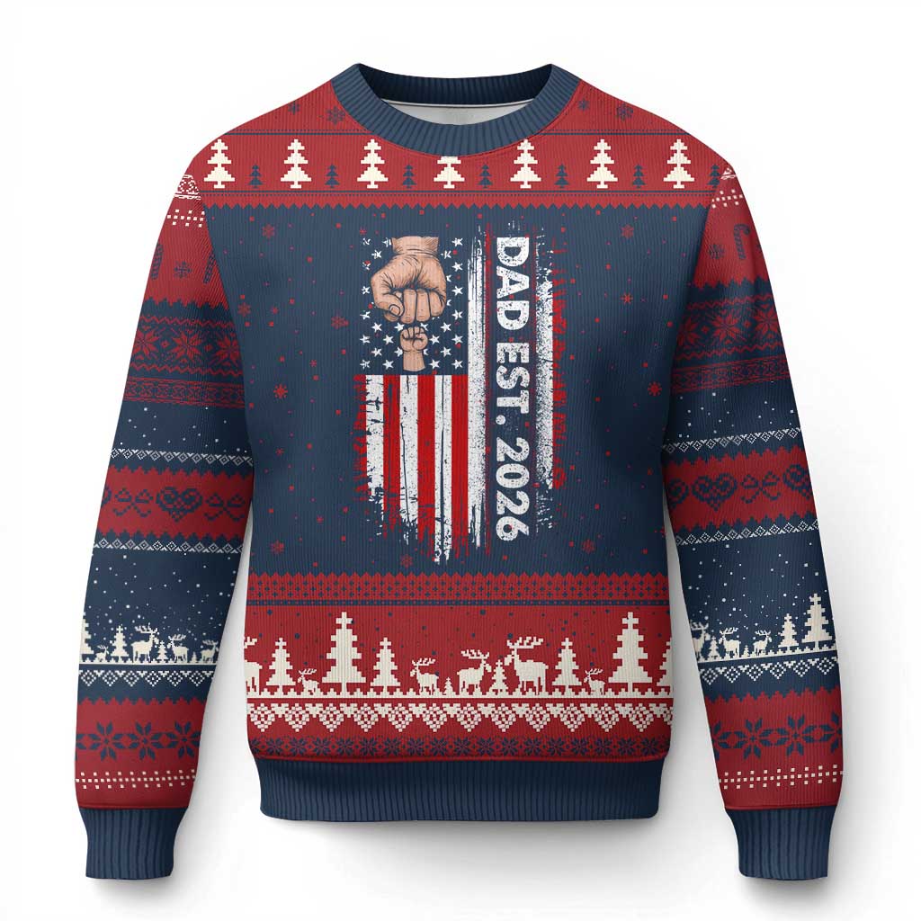 New Dad 2026 Ugly Christmas Sweater Patriotic US American Flag Gifts Fathers Day TS14 Navy Red Print Your Wear