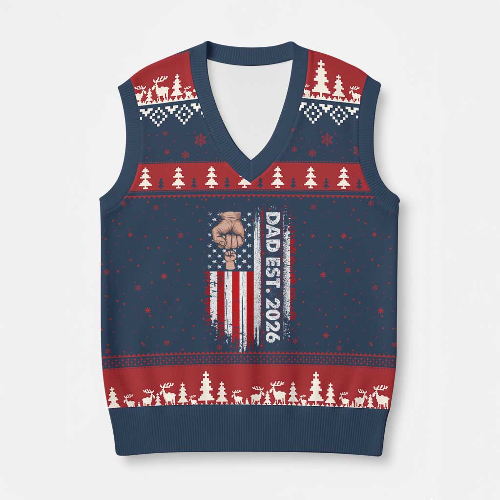 New Dad 2026 V-Neck Knit Sweater Vest Patriotic US American Flag Gifts Fathers Day