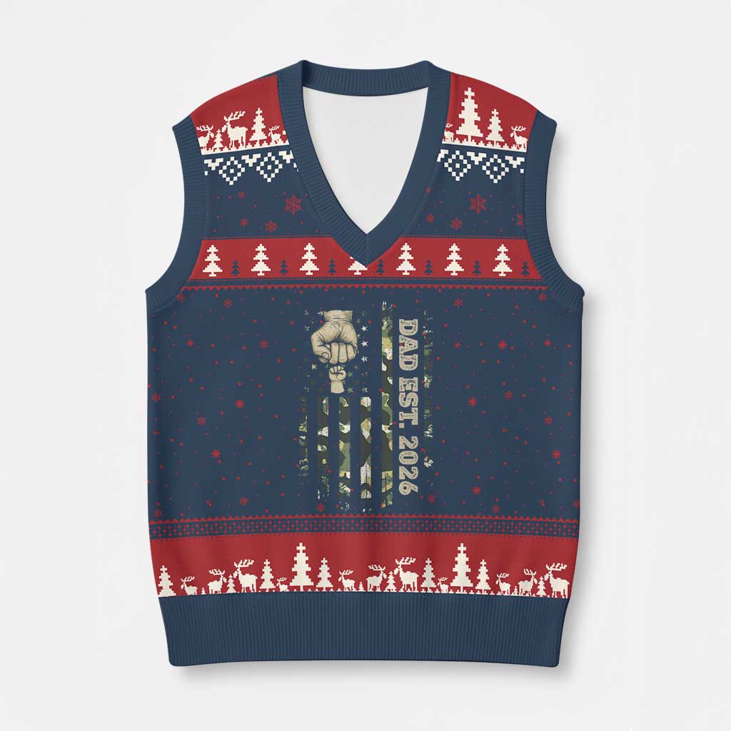 New Dad 2026 V-Neck Knit Sweater Vest Camo American Flag Military Dad Father's Day TS14 Navy Red Print Your Wear