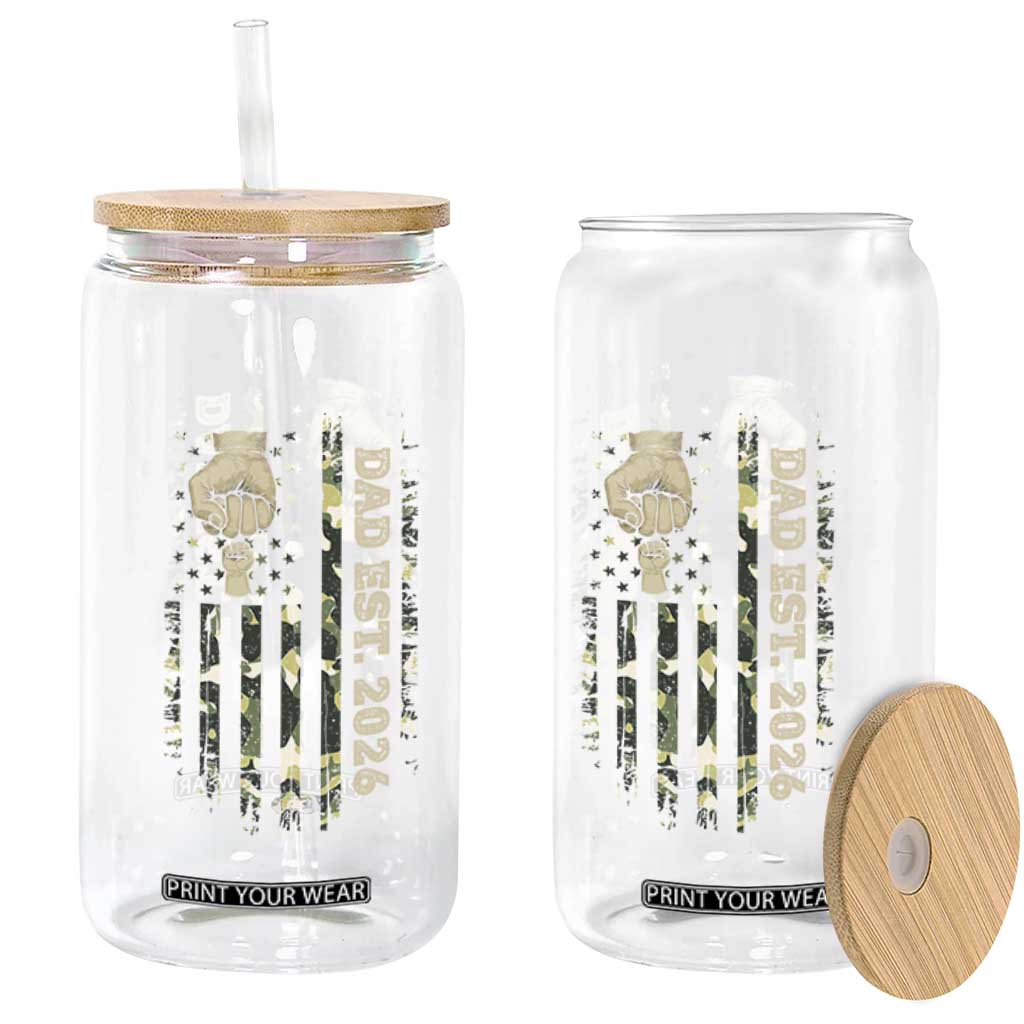 New Dad 2026 Glass Can Camo American Flag Military Dad Father's Day