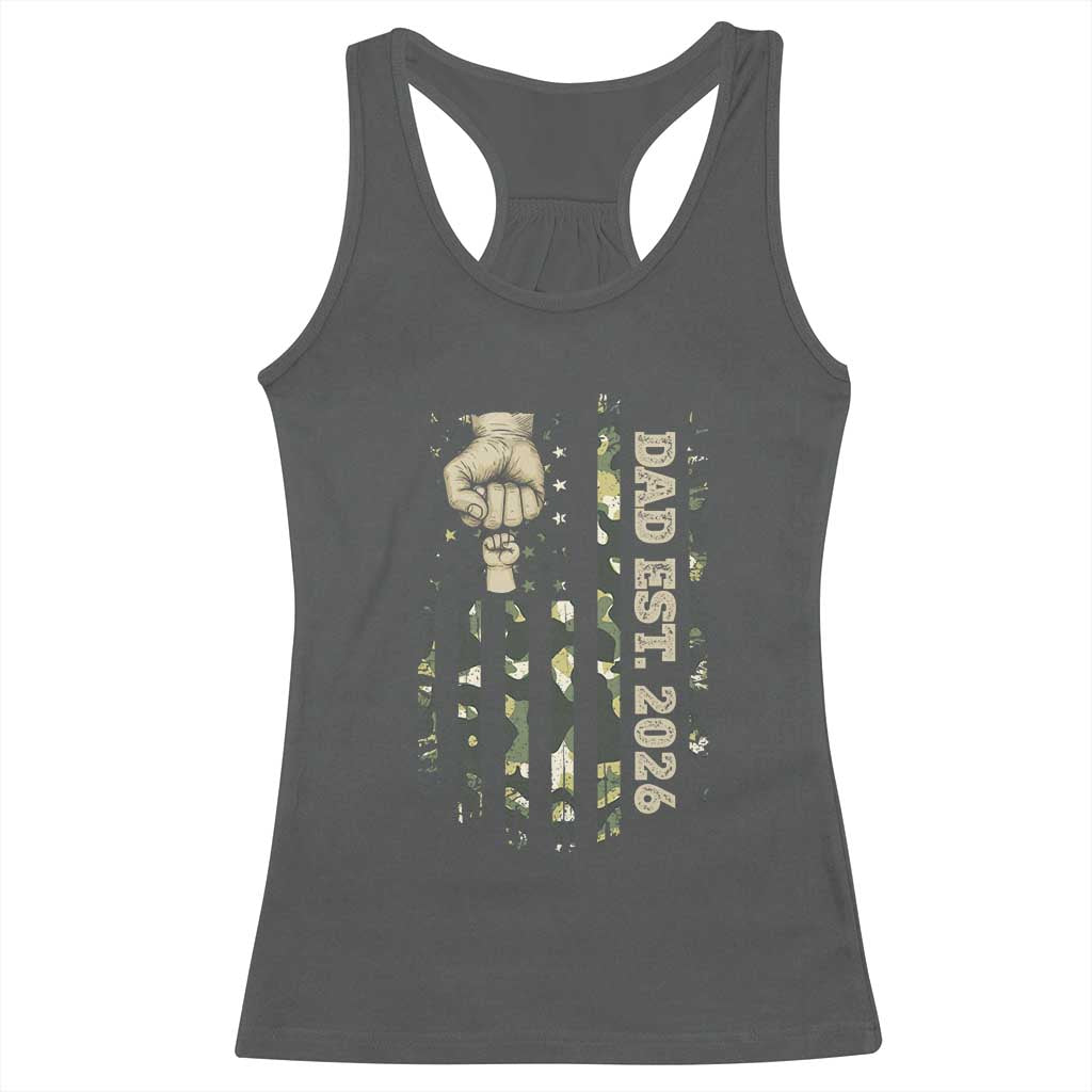 New Dad 2026 Racerback Tank Top Camo American Flag Military Dad Father's Day