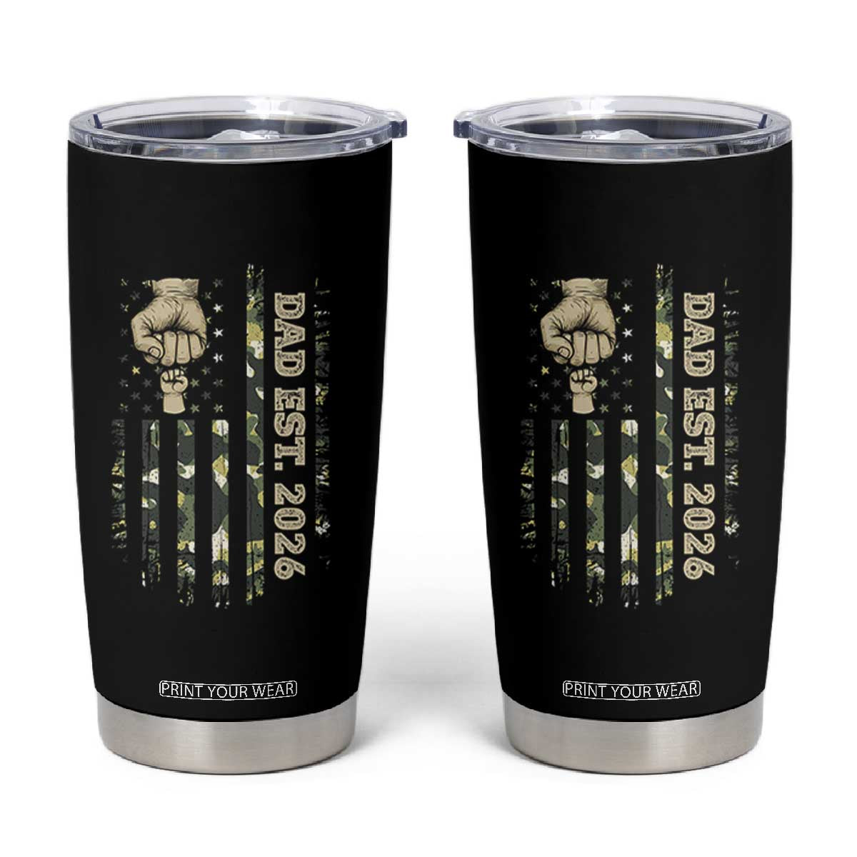 New Dad 2026 Tumbler Cup Camo American Flag Military Dad Father's Day