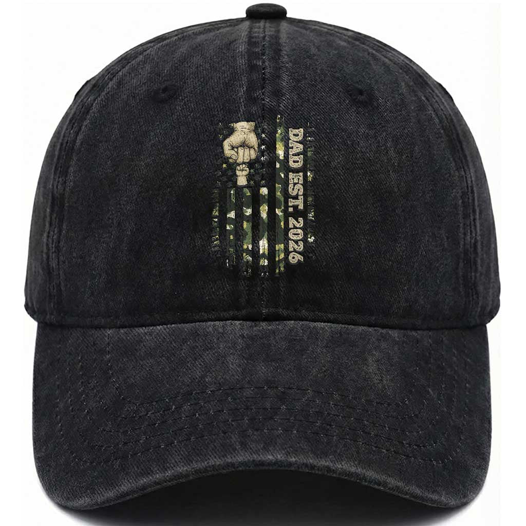New Dad 2026 Washed Cotton Baseball Cap Camo American Flag Military Dad Father's Day TS14 Print Your Wear