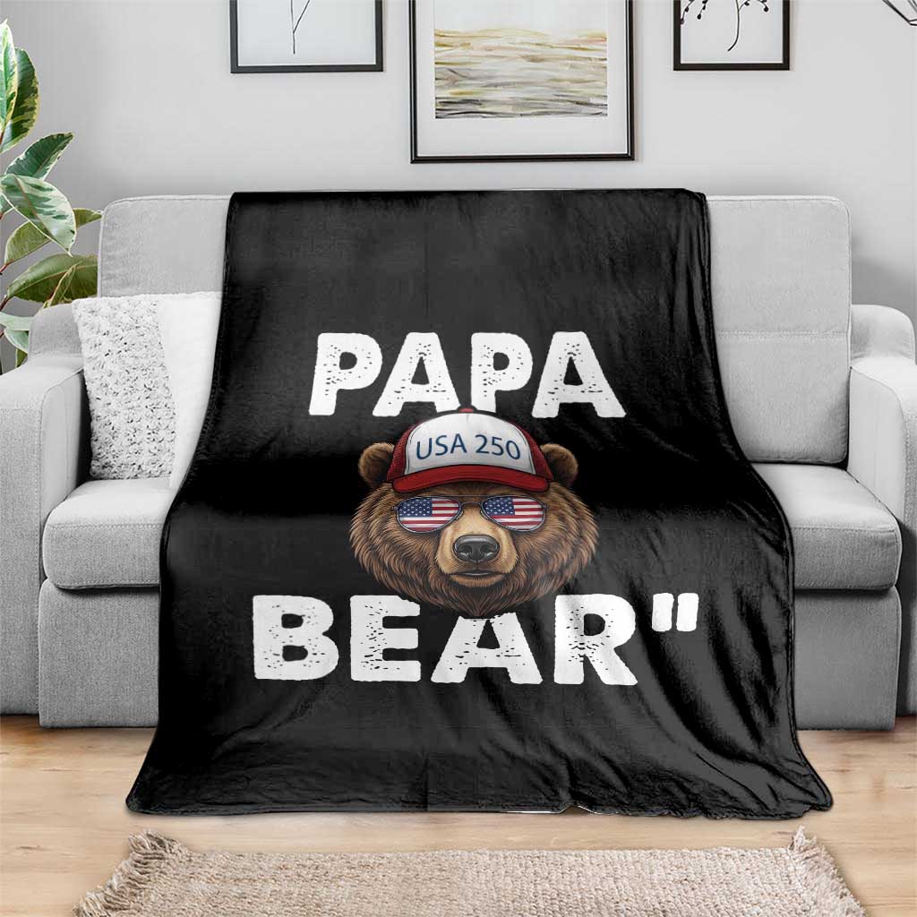 Papa Bear Father's Day Throw Blanket America 250th Anniversary USA Flag July 4th