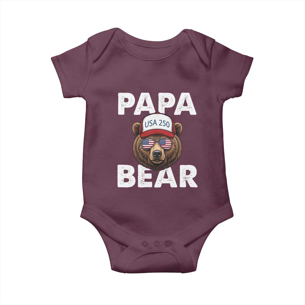 Papa Bear Father's Day Baby Onesie USA 250th Anniversary American Flag July 4th TS14 Maroon Print Your Wear