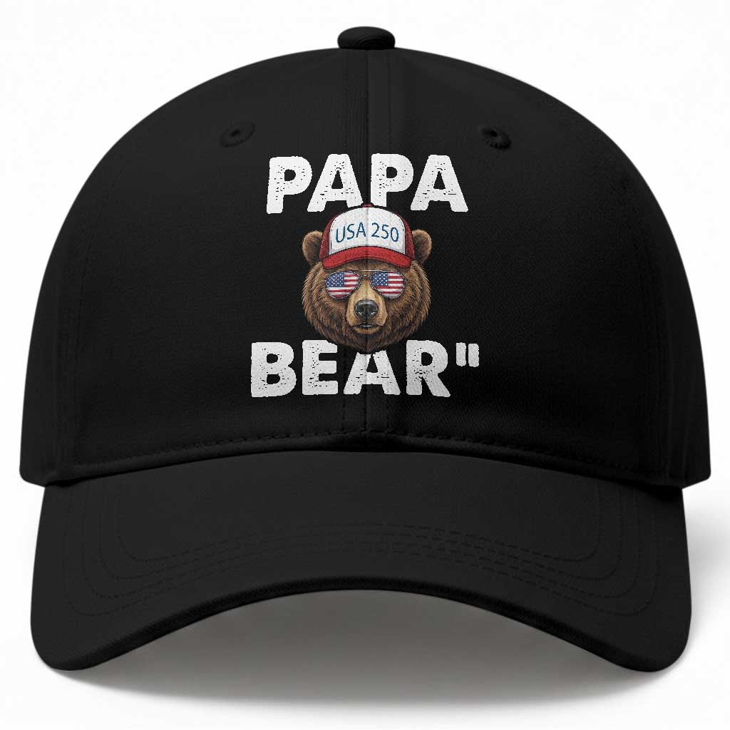 Papa Bear Father's Day Baseball Cap America 250th Anniversary USA Flag July 4th